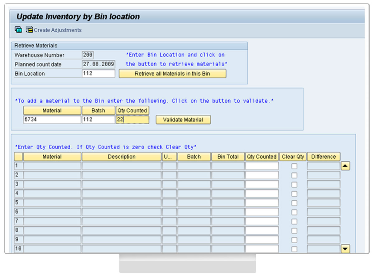 Liquid UI for SAP GUI - SAP WM - Update Inventory by Bin Location