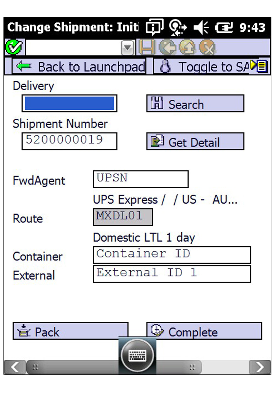 Liquid UI for Handheld Scanguns - SAP MM - Change Shipment