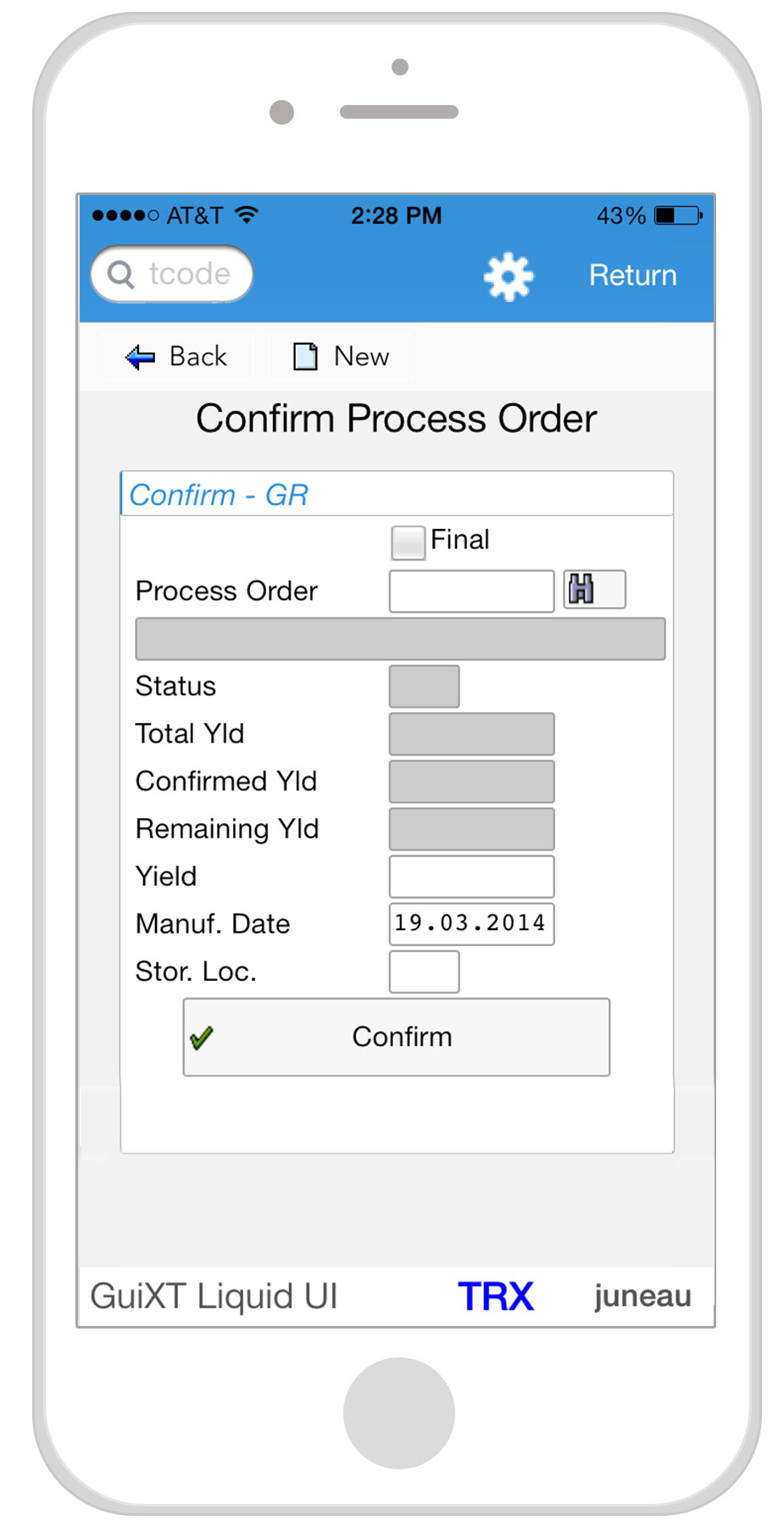 Liquid UI for iOS/Android - SAP MM - Confirm Process Order