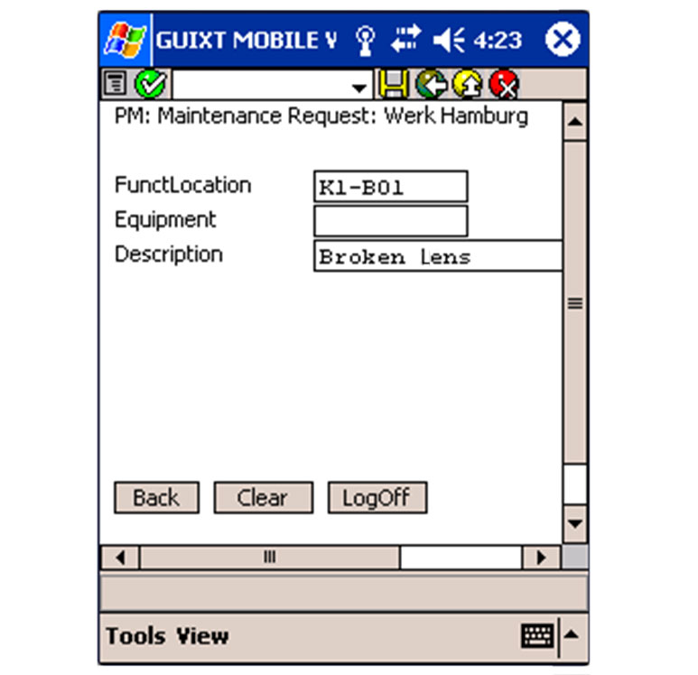 Liquid UI for Handheld Scanguns - SAP PM - Maintenance Request