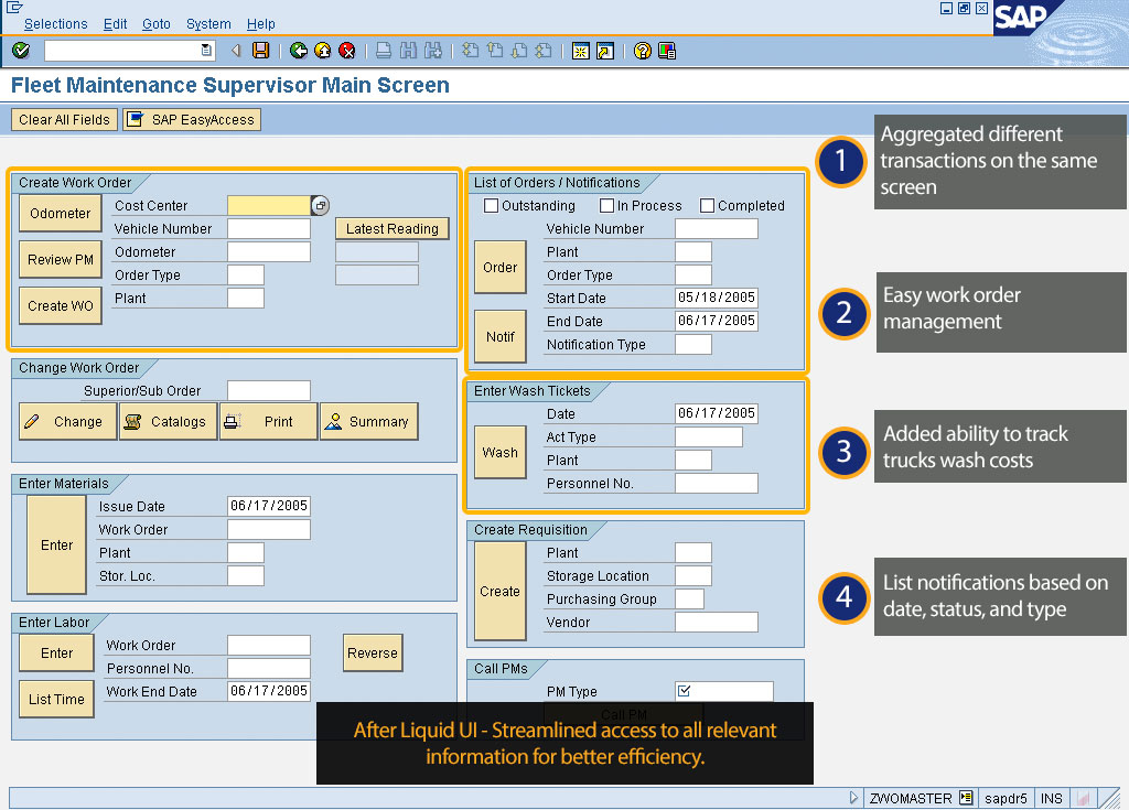 Liquid UI for SAP GUI - SAP WM - Create Requisition