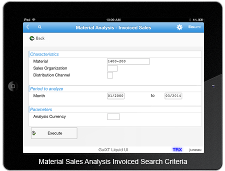 Material Analysis Invoiced Sales Search Criteria