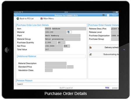 Purchase Order Release Details Screen