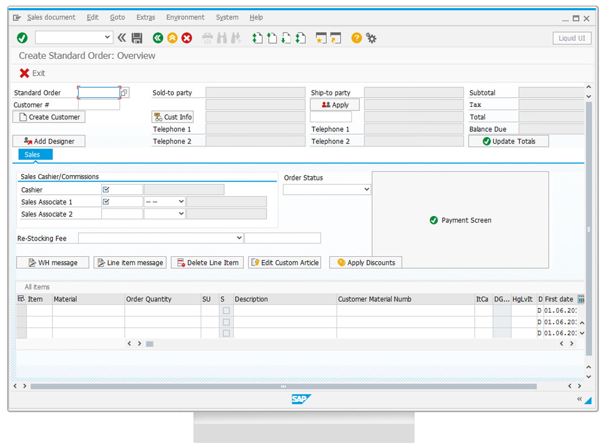 Liquid UI for SAP GUI - SAP SD - Create Standard Order