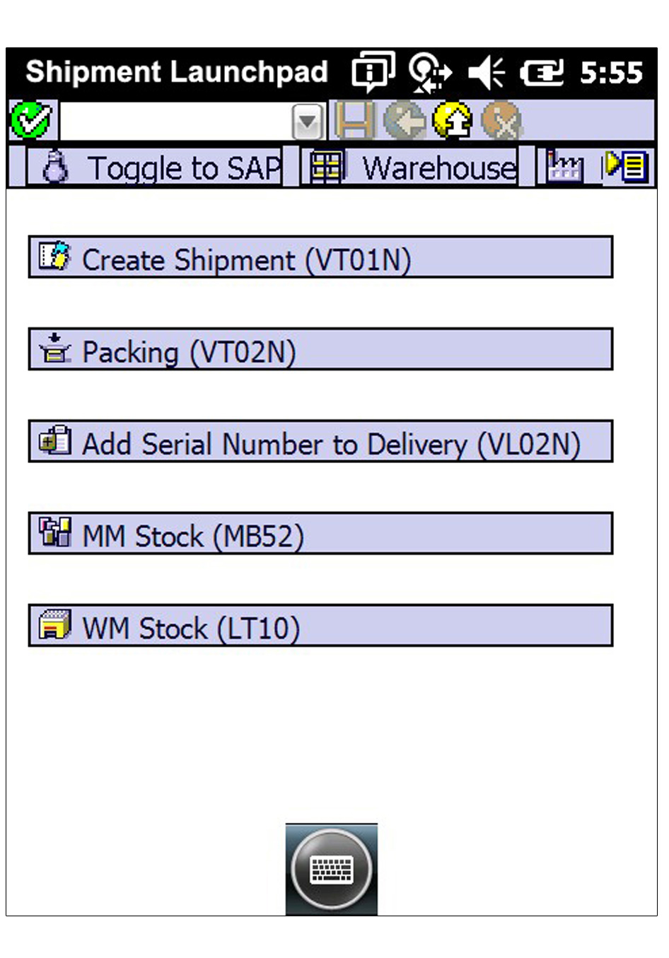 Liquid UI for Handheld Scanguns - SAP MM - Shipment Launchpad