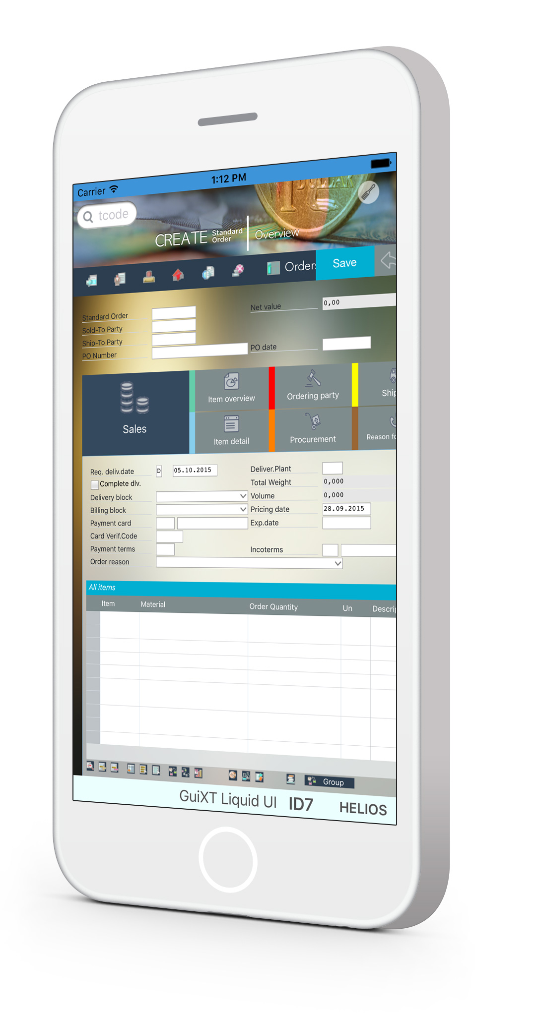 Liquid UI for iOS - SAP SD - Create Sales Order