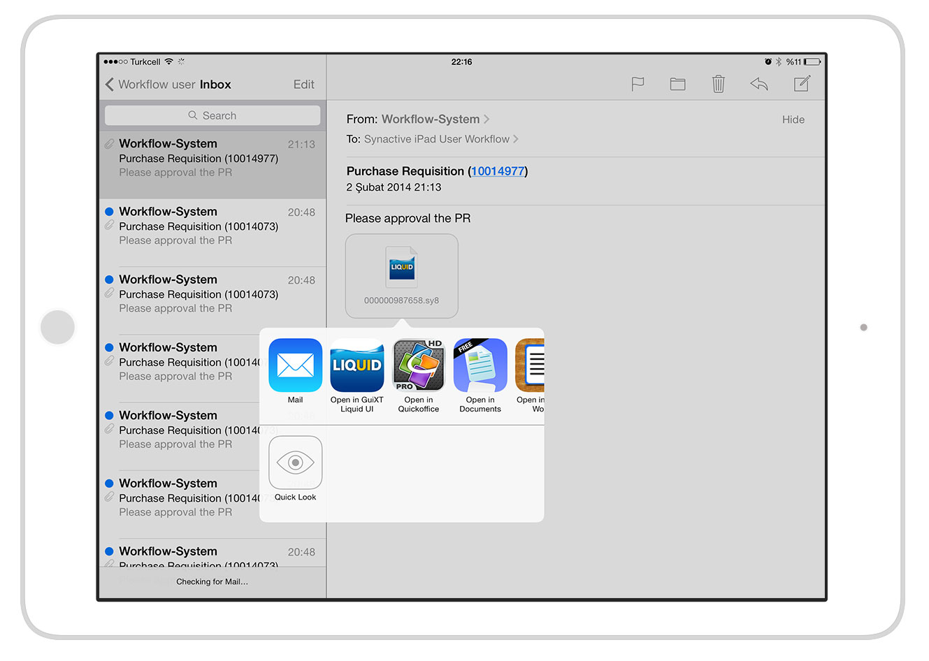 Liquid UI for iOS/Android - SAP MM - Purchase Requisition Approval Workflow