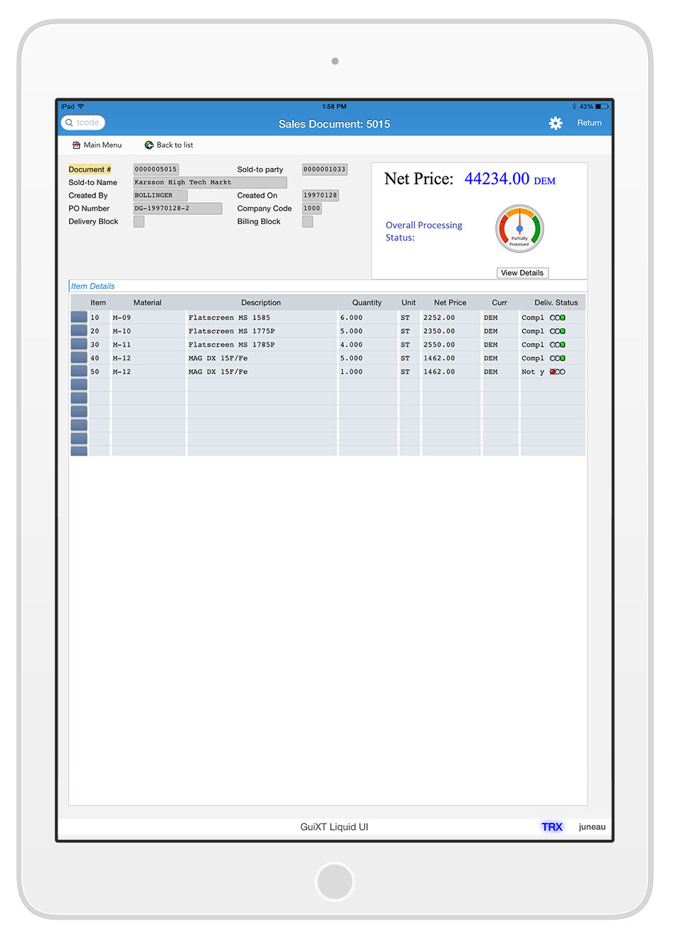 Liquid UI for iOS - SAP SD - Sales Document