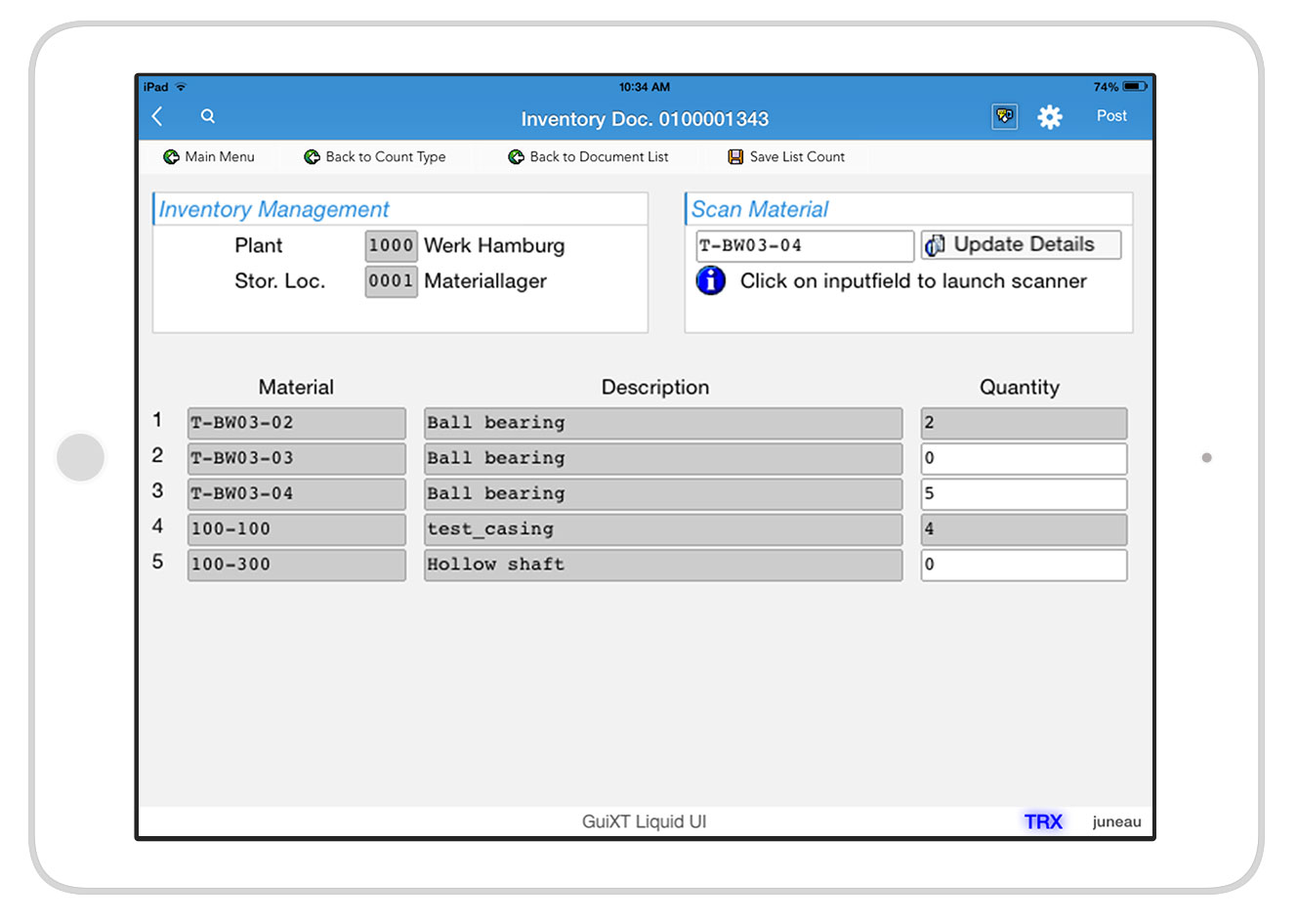 Liquid UI for iOS/Android - SAP WM - Cycle Count Inventory Doc