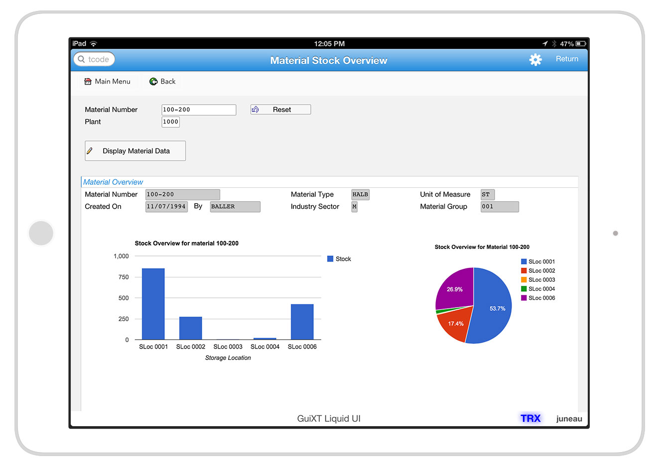 Liquid UI for iOS/Android - SAP WM - Material Overview Dashboard