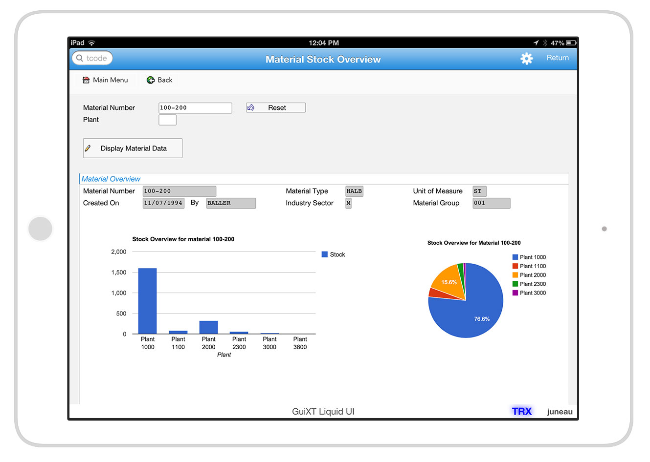 Liquid UI for iOS/Android - SAP WM - Stock Overview Dashboard