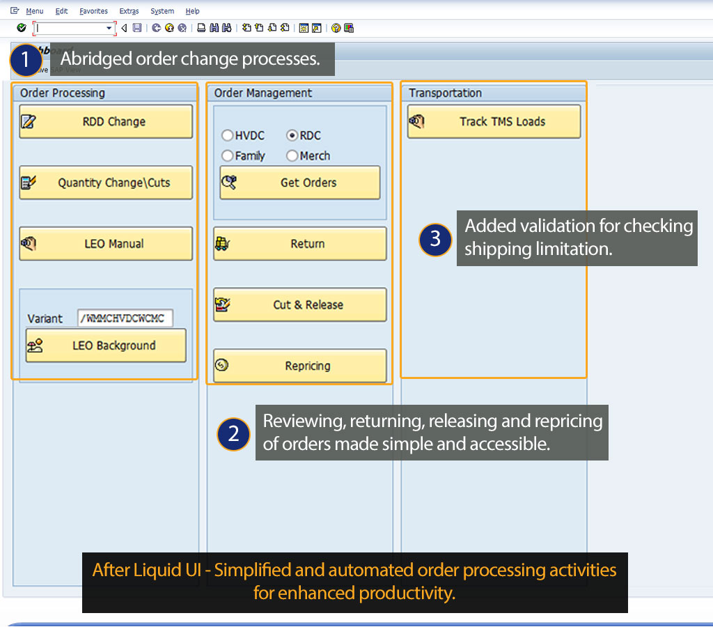 Liquid UI for SAP GUI - SAP SD - Dashbaord